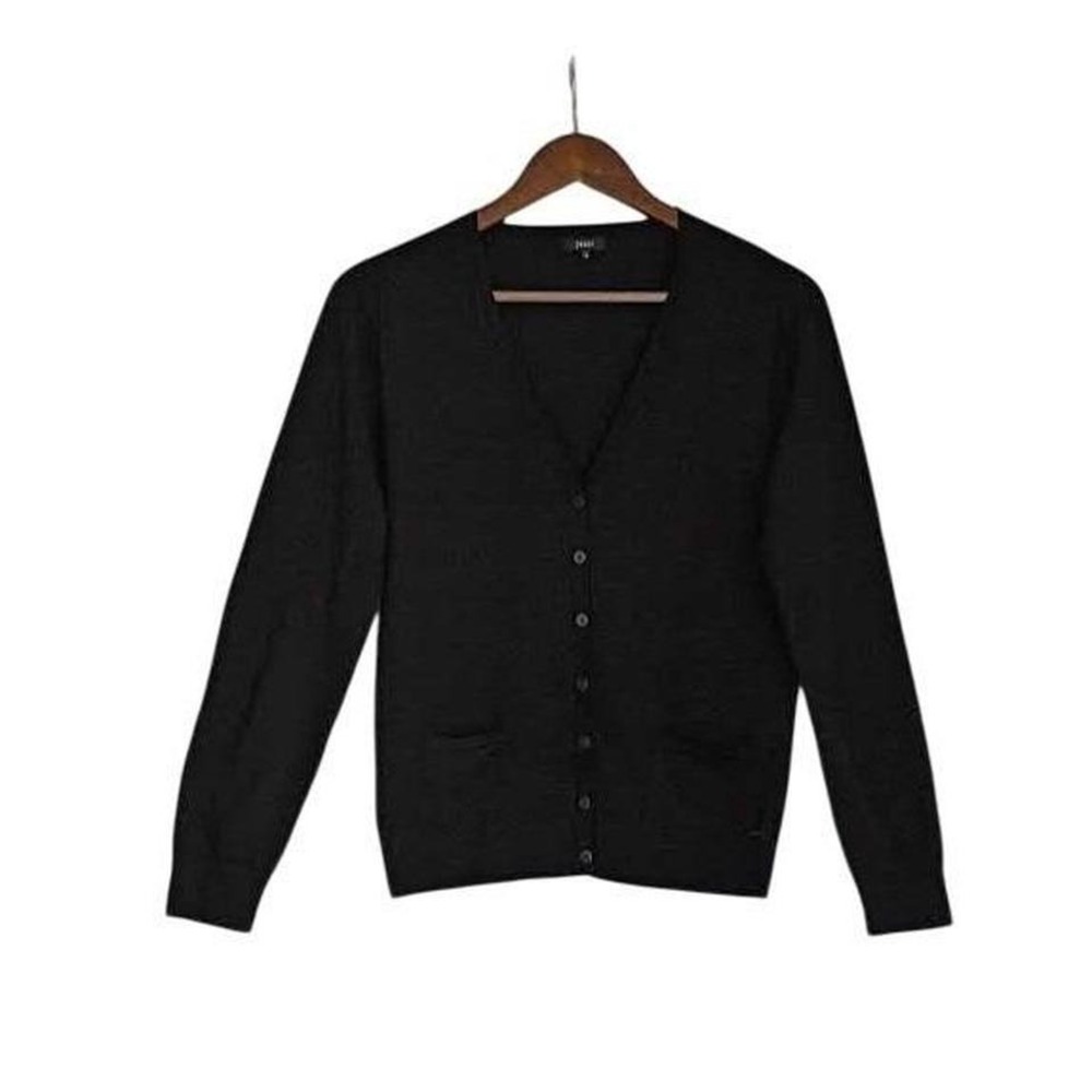 Jones New York Chic Black V-Neck Button Front Cardigan‎ Sweater Pockets Size S